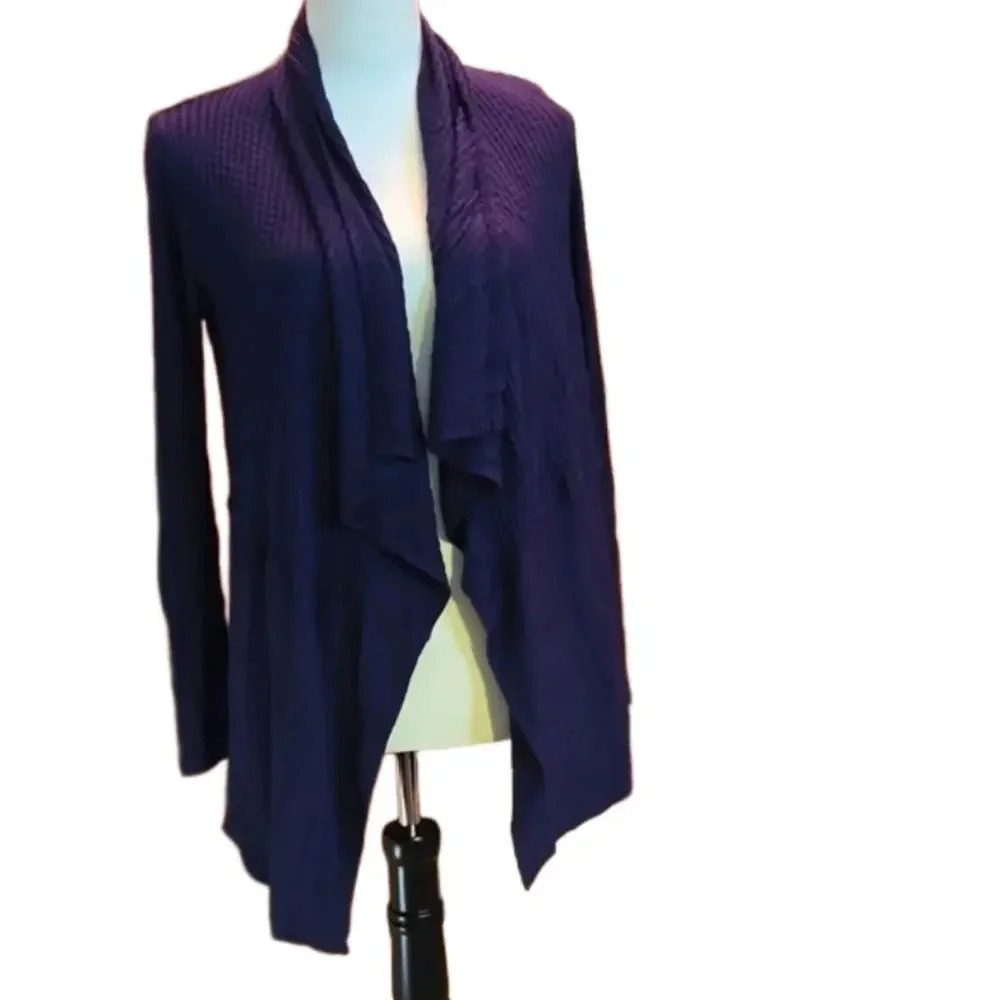 Velvet by Graham & Spencer Navy Waffle Knit Cardigan Women Size S